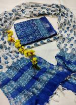 Linen Cotton Blue Festival Wear Printed Dress Material